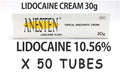 ANESTEN-50 tubes! 10.56% Lidocaine Cream(1,500g)