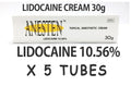 ANESTEN-5 tubes! 10.56% Lidocaine Cream(150g)
